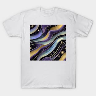 Geometric pattern of curved seamless stripes making a starry night with galaxy and stars T-Shirt